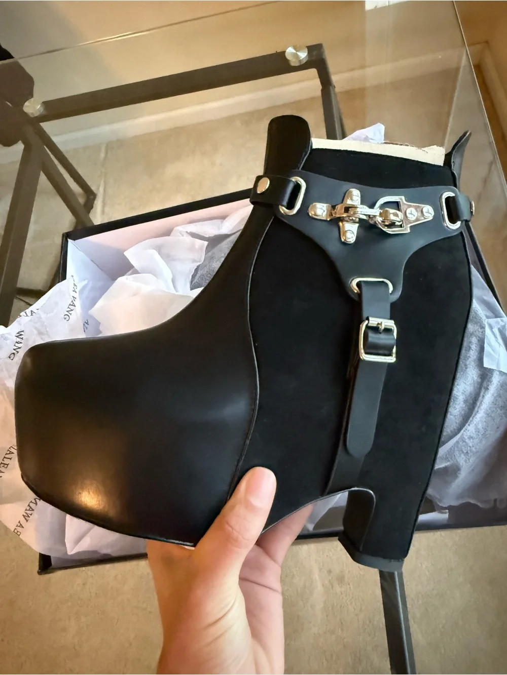 Azalea Wang Black Platform Ankle Boots with Buckle Hardware